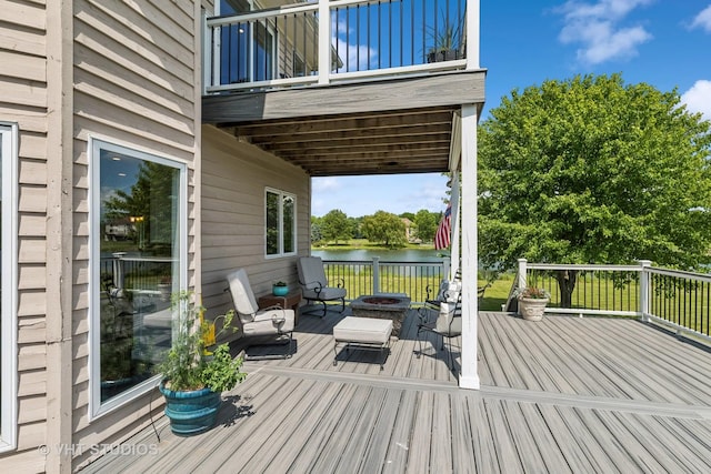 2 E Prairie Ct, Hawthorn Woods, IL 60047 - deck with a water view and an outdoor fire pit