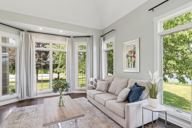 2 E Prairie Ct, Hawthorn Woods, IL 60047 - living area featuring plenty of natural light, vaulted ceiling, and dark wood-style floors