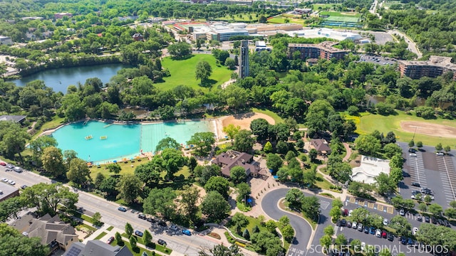 206-208 N Fremont St, Naperville, IL 60540 - aerial view of property's location featuring a nearby body of water and a pool area