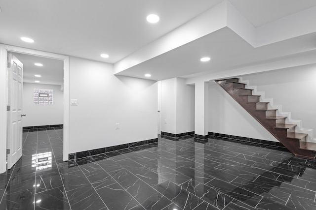 6920 S Laflin St, Chicago, IL 60636 - basement with marble finish floors, recessed lighting, and stairway