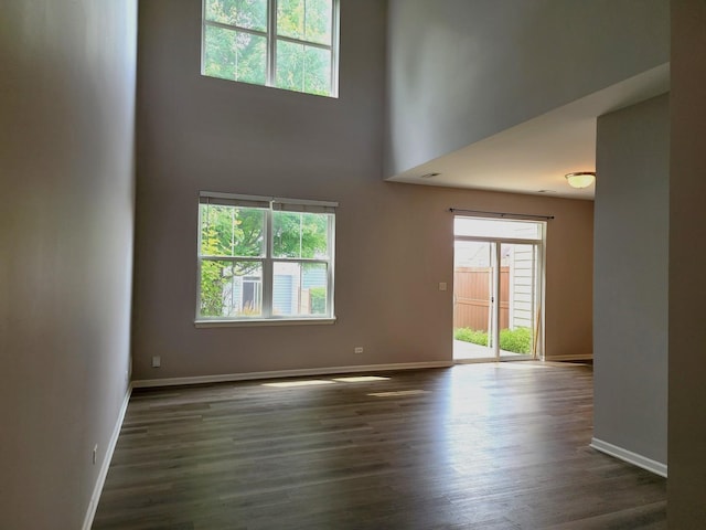 3169 Pearl St, Elgin, IL 60124 - unfurnished living room with plenty of natural light, a towering ceiling, and dark wood-type flooring