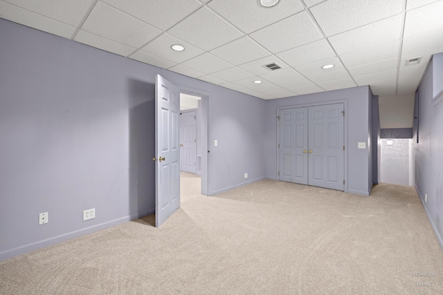 294 Apache Trl, Lake In The Hills, IL 60156 - unfurnished bedroom featuring light carpet, a paneled ceiling, a closet, and recessed lighting