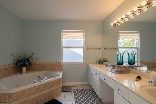85 Fieldstone Dr, Lake Villa, IL 60046 - bathroom with tile patterned flooring, double vanity, a jetted tub, and healthy amount of natural light