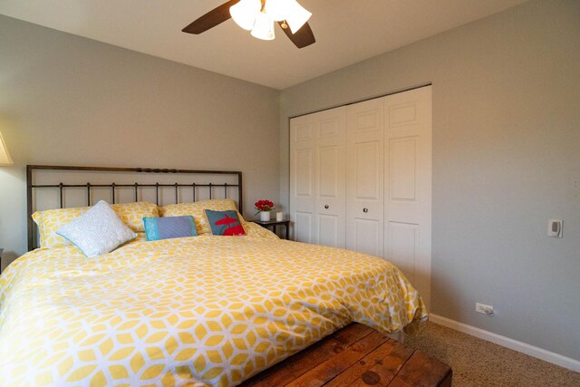 85 Fieldstone Dr, Lake Villa, IL 60046 - bedroom with dark carpet, a closet, and ceiling fan