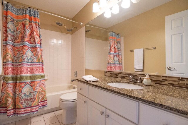 85 Fieldstone Dr, Lake Villa, IL 60046 - full bathroom featuring vanity, shower / tub combo, tile patterned flooring, and backsplash