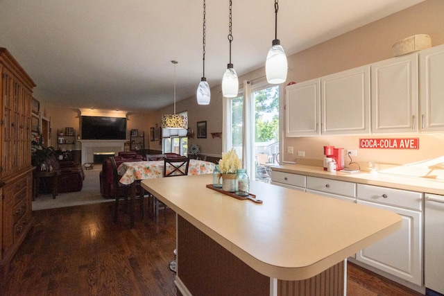 85 Fieldstone Dr, Lake Villa, IL 60046 - kitchen featuring light countertops, dark wood-style flooring, and white cabinets