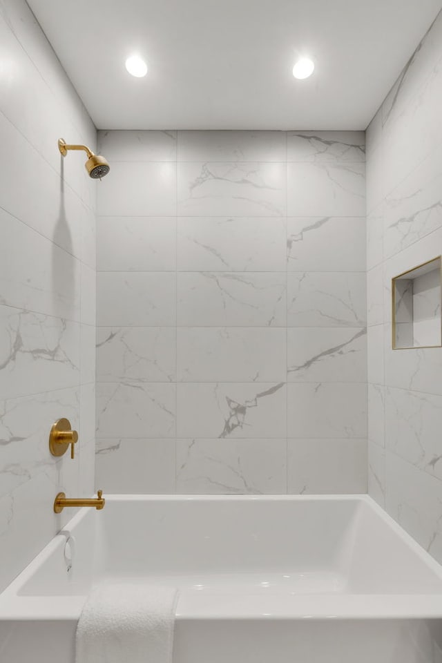 3204 N Kostner Ave Unit 301, Chicago, IL 60641 - bathroom featuring tub / shower combination and recessed lighting
