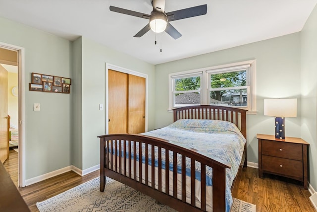 1355 S Highland Ave, Arlington Heights, IL 60005 - bedroom with wood finished floors, a closet, and a ceiling fan