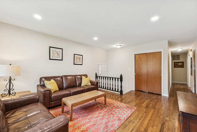 1355 S Highland Ave, Arlington Heights, IL 60005 - living room featuring dark wood-style floors and recessed lighting