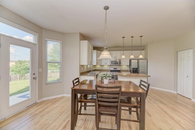 11703 Wolf Creek Ln, Plainfield, IL 60585 - dining area featuring light wood-style floors and baseboards