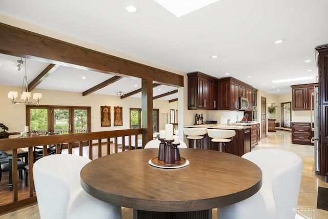 7 Bell Oak Ln, Lemont, IL 60439 - dining space with recessed lighting, beamed ceiling, and a chandelier