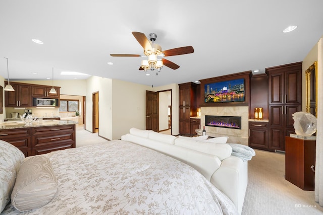 7 Bell Oak Ln, Lemont, IL 60439 - bedroom featuring light carpet, recessed lighting, and a high end fireplace