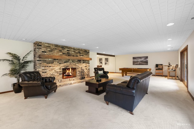 7 Bell Oak Ln, Lemont, IL 60439 - carpeted living area with billiards, recessed lighting, and a fireplace