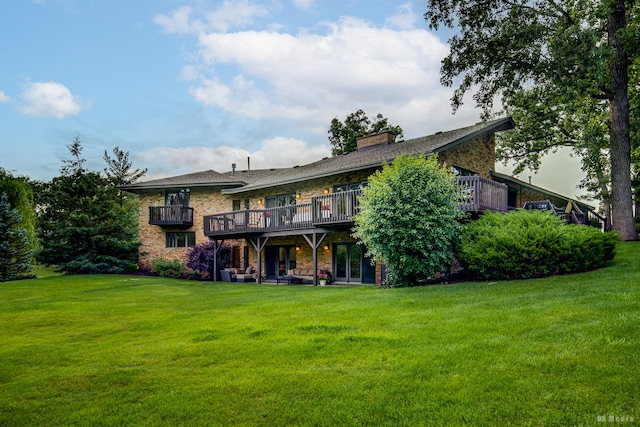 7 Bell Oak Ln, Lemont, IL 60439 - back of property featuring a yard, a deck, and a chimney