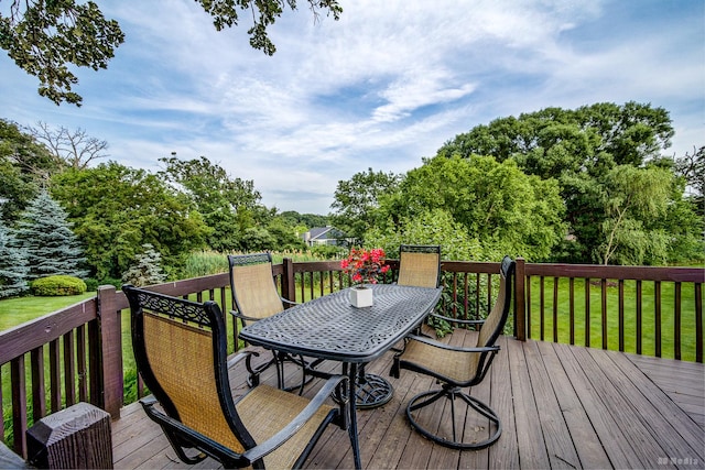 7 Bell Oak Ln, Lemont, IL 60439 - wooden terrace featuring outdoor dining area and a yard