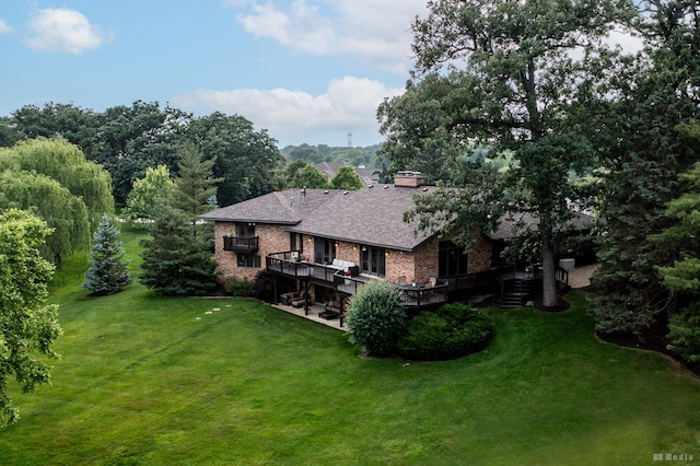 7 Bell Oak Ln, Lemont, IL 60439 - back of house with a yard, a wooden deck, and brick siding