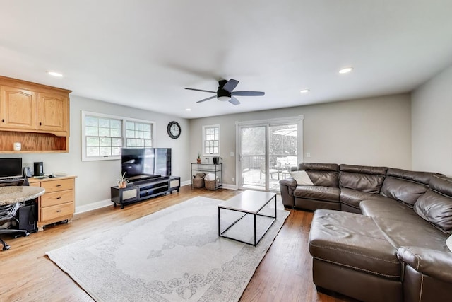 115 Circle Dr W, Montgomery, IL 60538 - living area with a ceiling fan, an office area, recessed lighting, and light wood-style floors