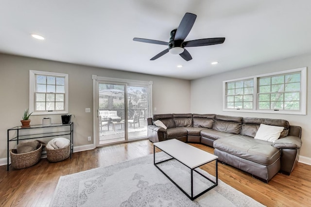 115 Circle Dr W, Montgomery, IL 60538 - living area featuring healthy amount of natural light, a ceiling fan, recessed lighting, and wood finished floors