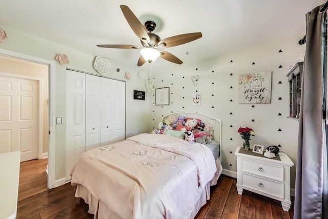 115 Circle Dr W, Montgomery, IL 60538 - bedroom featuring a closet, wood-type flooring, and a ceiling fan