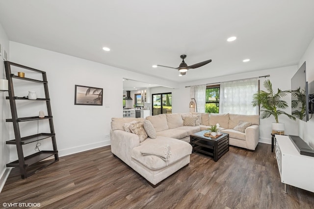 1227 Timber Dr, Elk Grove Village, IL 60007 - living room with a ceiling fan, dark wood-style flooring, and recessed lighting