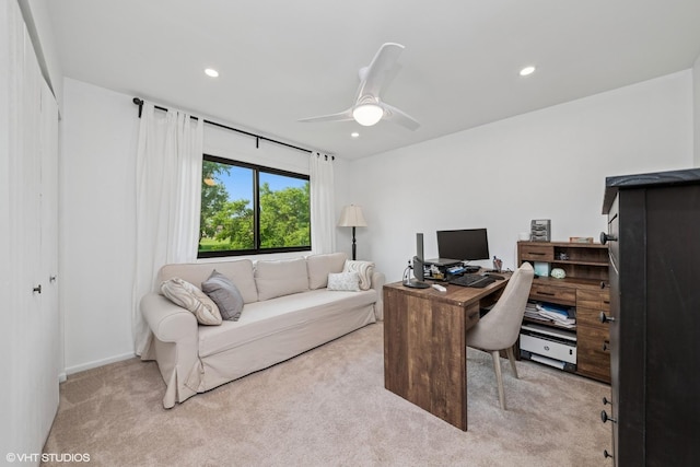 1227 Timber Dr, Elk Grove Village, IL 60007 - home office featuring light carpet, a ceiling fan, and recessed lighting