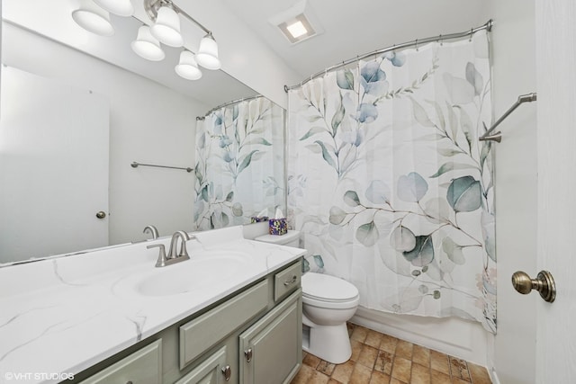 1227 Timber Dr, Elk Grove Village, IL 60007 - full bath featuring vanity, shower / bathtub combination with curtain, and stone finish flooring