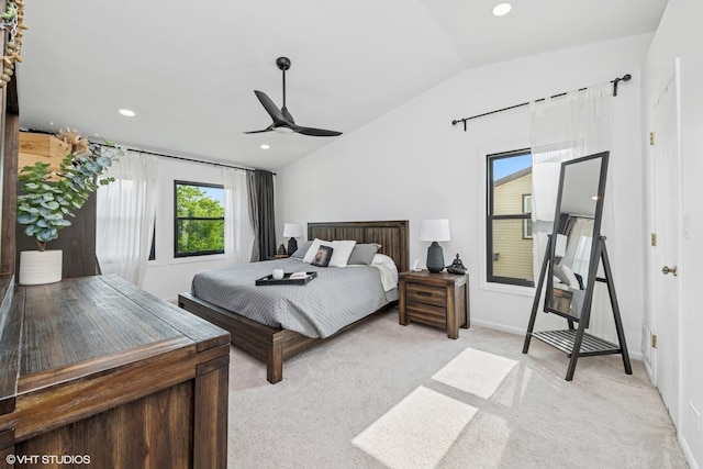 1227 Timber Dr, Elk Grove Village, IL 60007 - bedroom with lofted ceiling, light colored carpet, recessed lighting, and ceiling fan