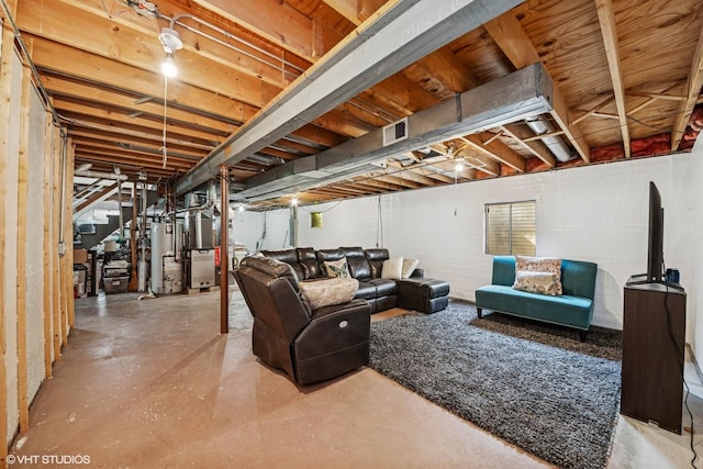 1227 Timber Dr, Elk Grove Village, IL 60007 - living room featuring concrete floors and gas water heater