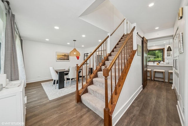 1227 Timber Dr, Elk Grove Village, IL 60007 - stairway featuring wood finished floors and recessed lighting