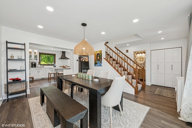 1227 Timber Dr, Elk Grove Village, IL 60007 - dining area with stairway, dark wood-style floors, and recessed lighting