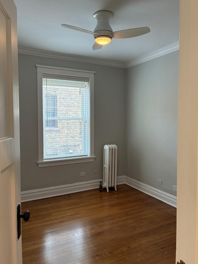 1961 W Winona Ave Unit 3, Chicago, IL 60640 - spare room featuring radiator, ceiling fan, dark wood-style floors, and ornamental molding