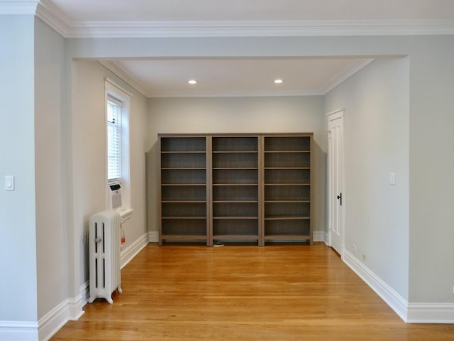 1961 W Winona Ave Unit 3, Chicago, IL 60640 - empty room featuring radiator, light wood-type flooring, recessed lighting, and ornamental molding