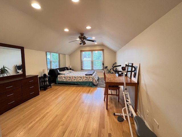 10 Chestnut Ct E, Buffalo Grove, IL 60089 - bedroom with light wood-type flooring, vaulted ceiling, recessed lighting, and a ceiling fan