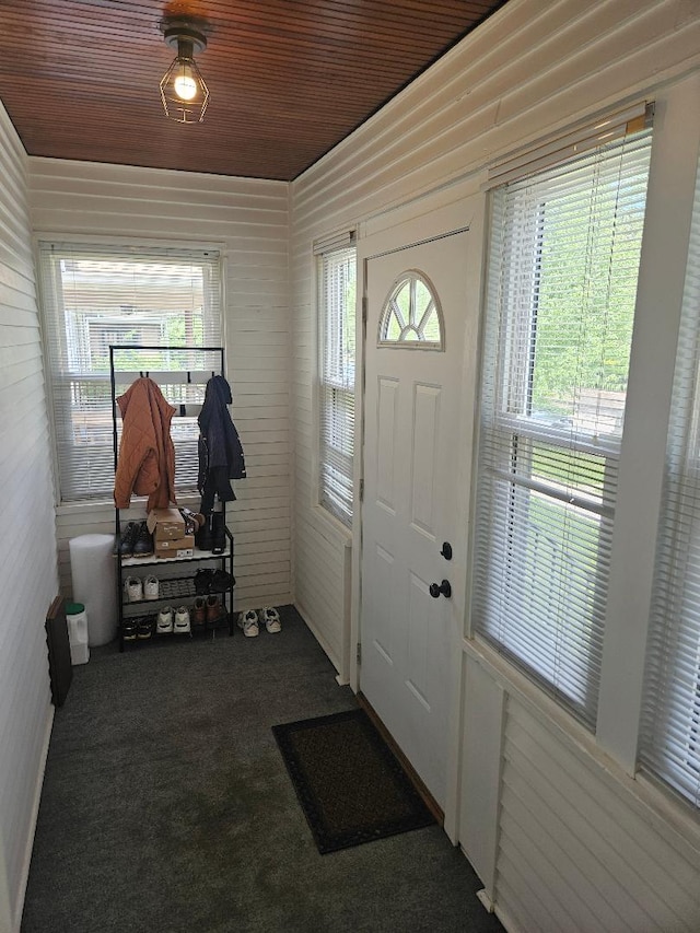 5626 N Mcvicker Ave, Chicago, IL 60646 - foyer with carpet floors, wooden walls, and wood ceiling