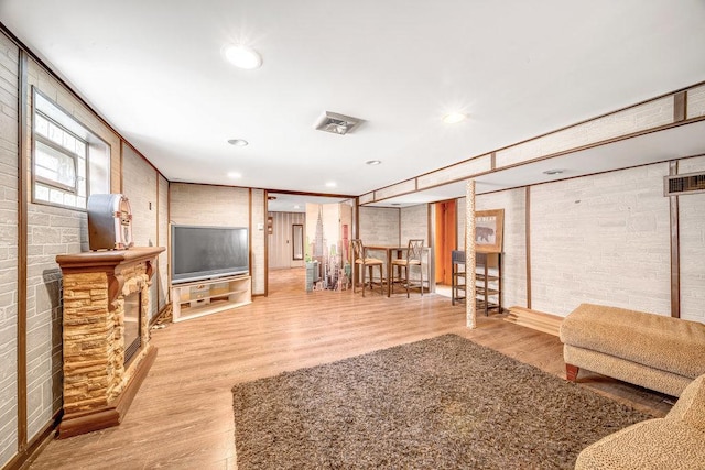 11334 S Central Park Ave, Chicago, IL 60655 - living area featuring wood finished floors, recessed lighting, and a fireplace