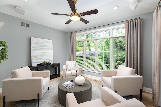 1046 Sylvan Cir, Naperville, IL 60540 - sitting room with ceiling fan, light wood-type flooring, and recessed lighting