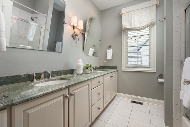 1046 Sylvan Cir, Naperville, IL 60540 - full bath featuring tiled shower, double vanity, and tile patterned floors