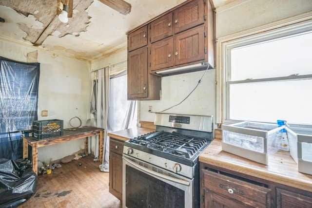 230 W Garfiled Ave, Decatur, IL 62526 - kitchen with stainless steel range with gas stovetop, light wood-style flooring, and light countertops