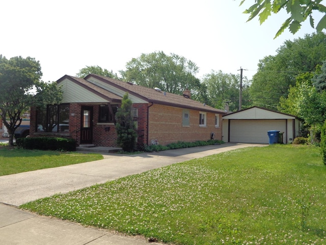 5157 W 90th St, Oak Lawn, IL 60453 - single story home with brick siding, a detached garage, an outdoor structure, and a front yard