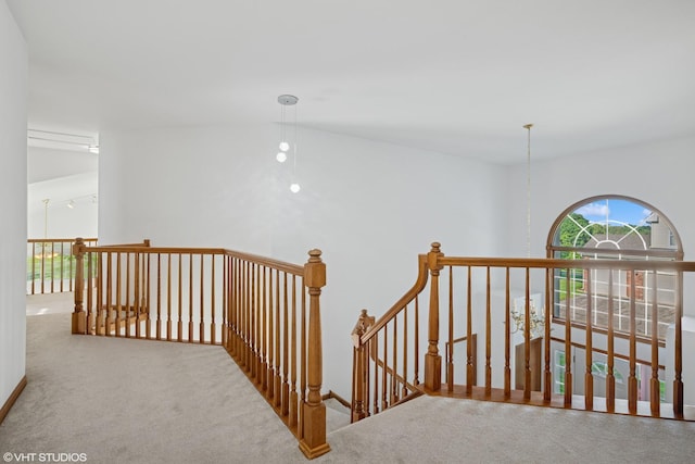 1456 Della Dr, Hoffman Estates, IL 60169 - hall featuring an upstairs landing, carpet floors, and vaulted ceiling