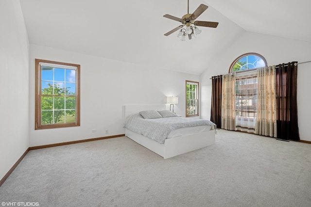 1456 Della Dr, Hoffman Estates, IL 60169 - carpeted bedroom with high vaulted ceiling, baseboards, and ceiling fan