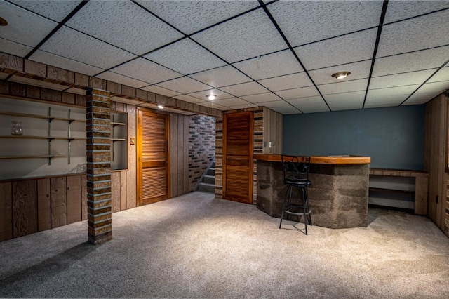 14816 Homan Ave, Midlothian, IL 60445 - indoor dry bar with carpet, wooden walls, and a drop ceiling