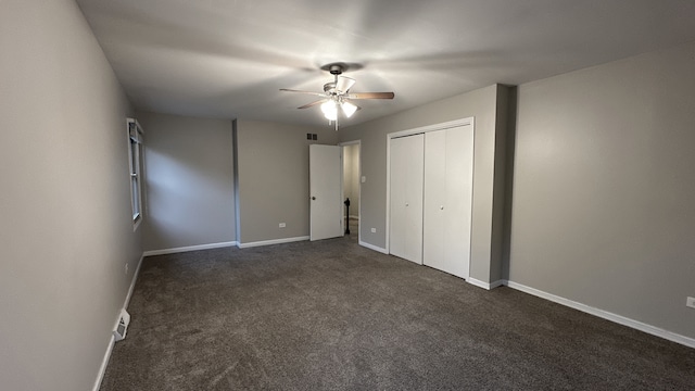 1607 Sylvan Ct, Flossmoor, IL 60422 - unfurnished bedroom with dark carpet, a closet, and ceiling fan