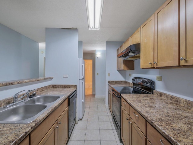 5600 Astor Ln Unit 202, Rolling Meadows, IL 60008 - kitchen featuring under cabinet range hood, black appliances, and light tile patterned flooring