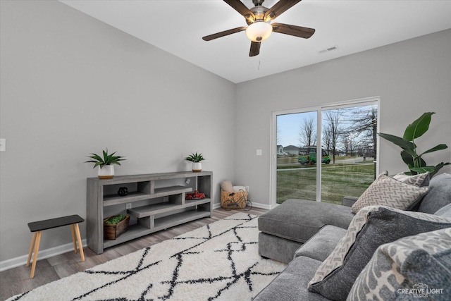 504 S Preston St, Cortland, IL 60112 - living room with a ceiling fan and wood finished floors