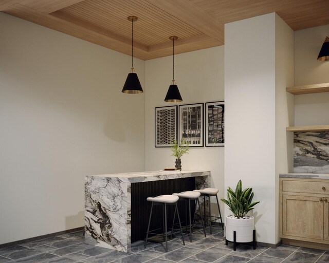 9396 Landings Ln Unit 204, Des Plaines, IL 60016 - indoor dry bar with wood ceiling and decorative light fixtures