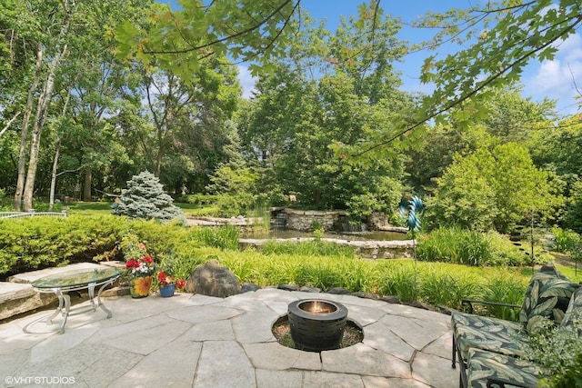 5688 Rosos Pkwy, Long Grove, IL 60047 - view of patio / terrace featuring a fire pit and view of scattered trees