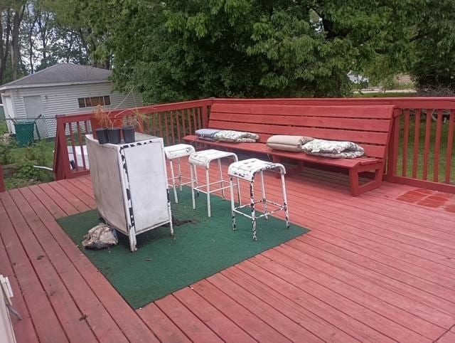 213 Edward St, Joliet, IL 60436 - wooden deck featuring view of wooded area