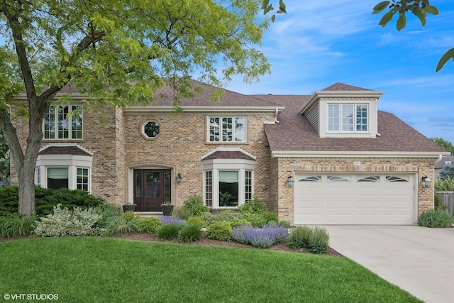 1808 Beloit Ct, Naperville, IL 60565 - view of front of house with driveway, a front yard, roof with shingles, brick siding, and a garage
