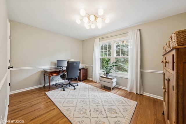 1808 Beloit Ct, Naperville, IL 60565 - office area featuring a chandelier and light wood-style flooring